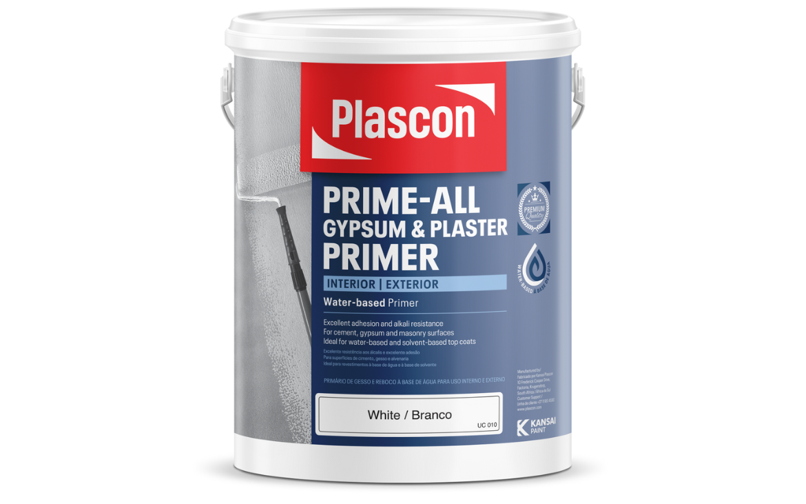 The new waterbased PrimeAll Gypsum & Plaster Primer from Plascon